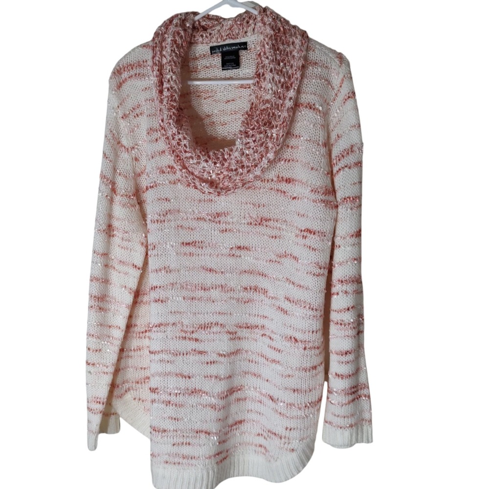 United States Sweaters Cowl Neck Pullover‎ Sweater White Pink Womens Extra Large